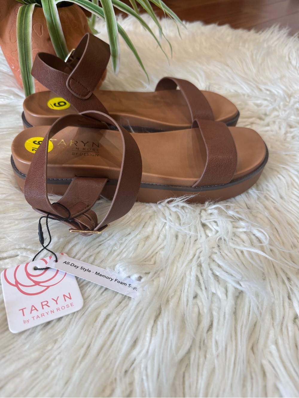 Taryn Rose Brown Leather Platform Sandals